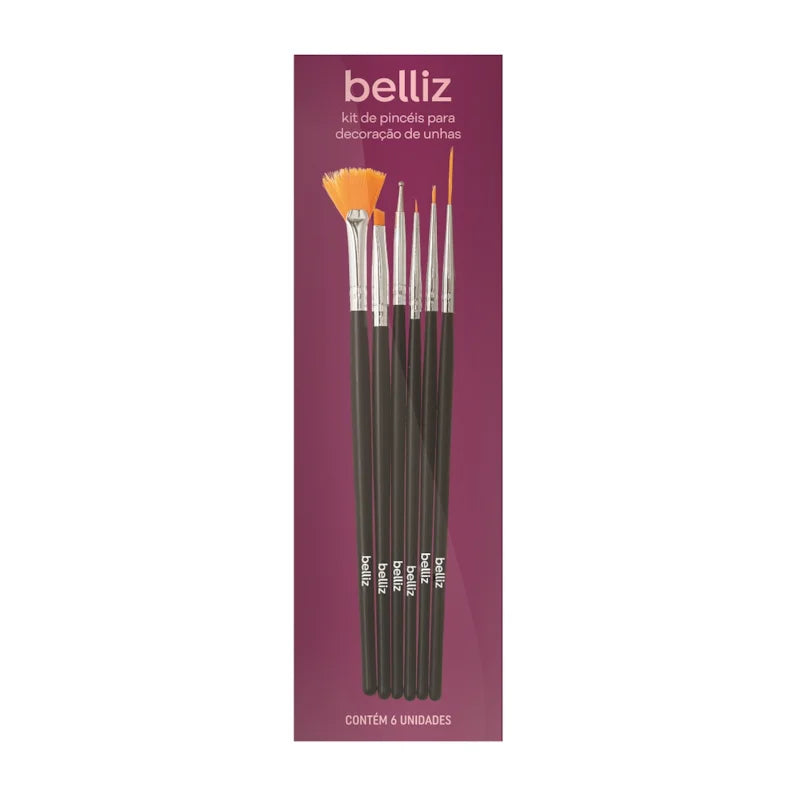 Kit De Pincéis Para Decoração De Unhas com 6uni Belliz