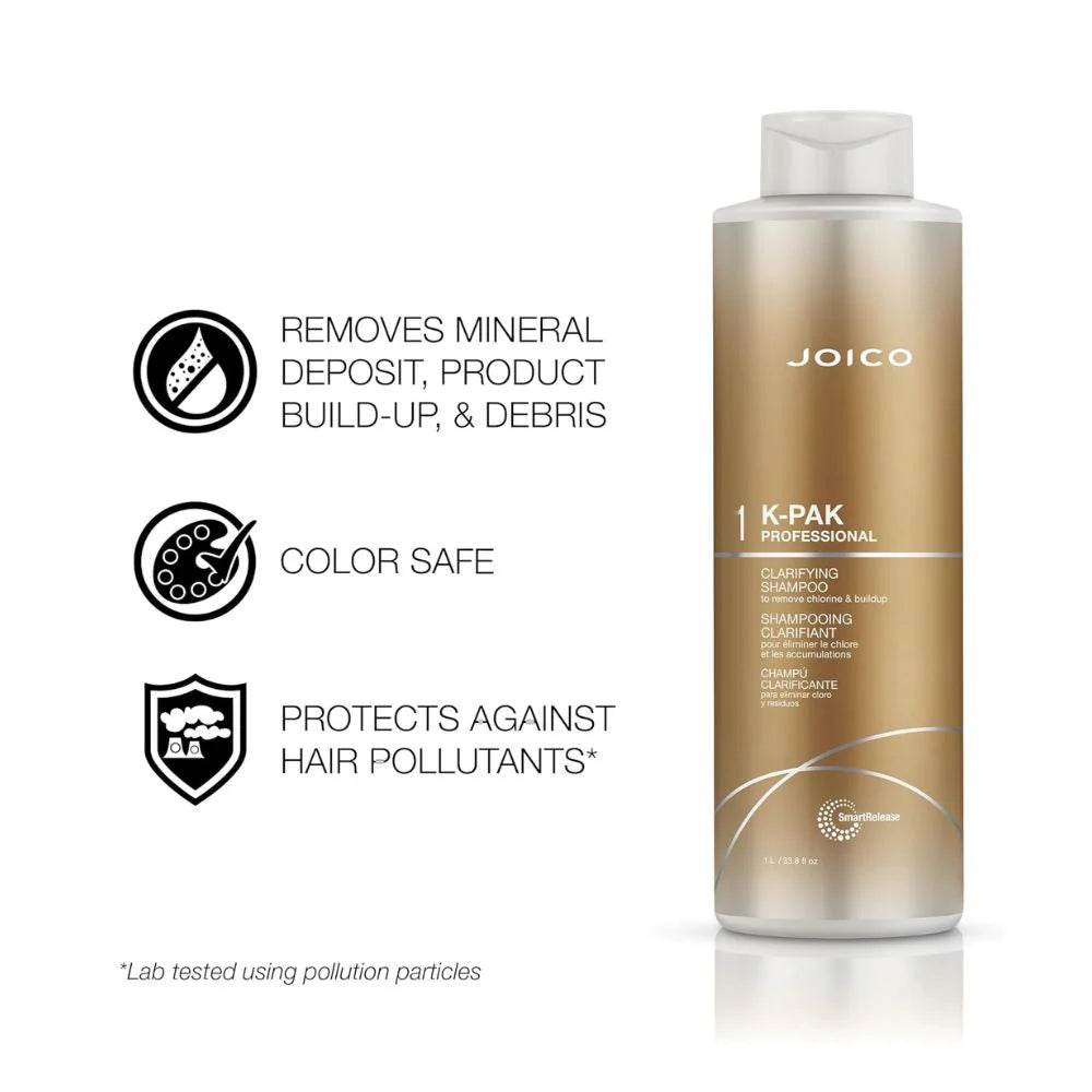 Joico K-PAK Profissional Clarifying Shampoo To Remove Chlorine & Buildup 1L Step 1